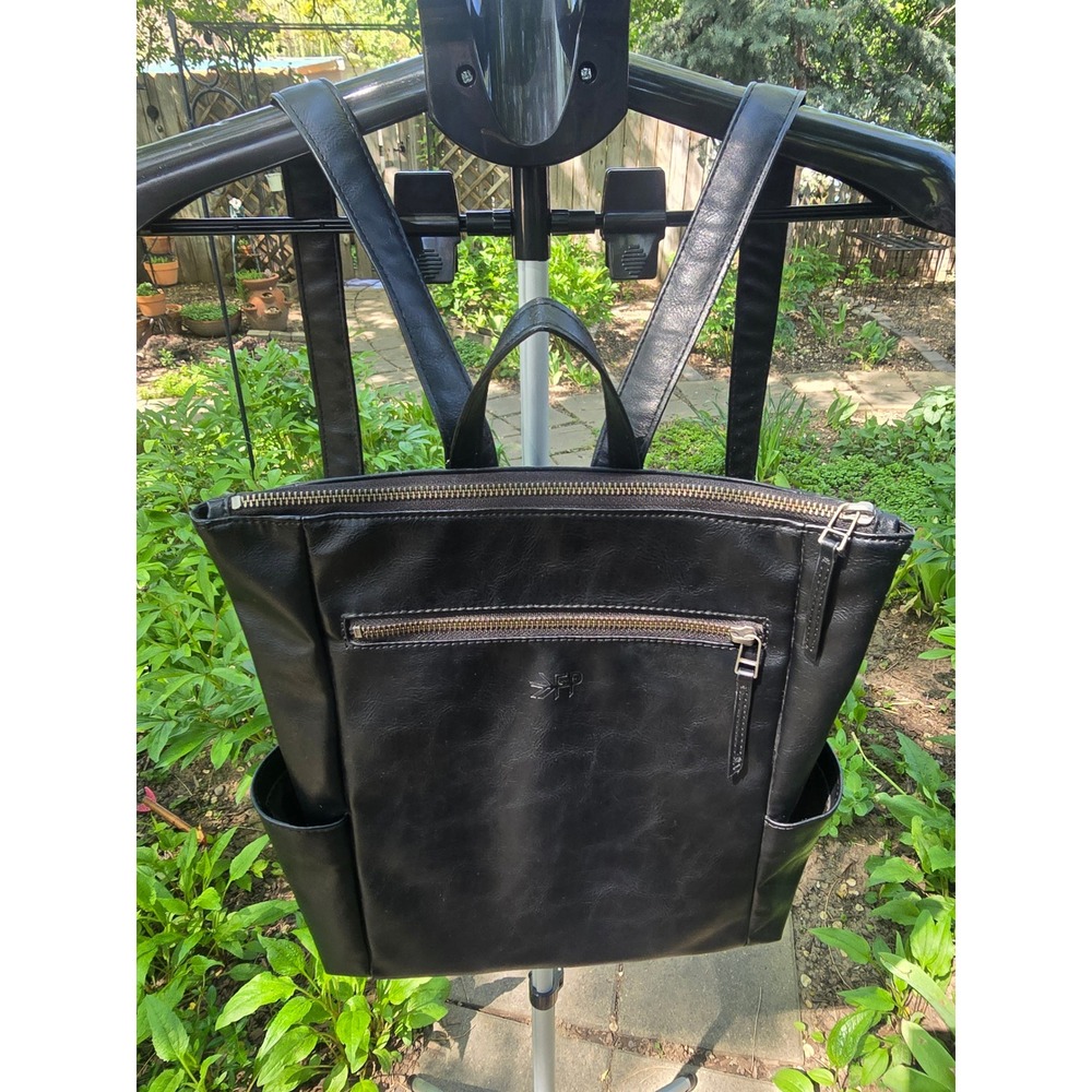 Freshly Picked Minimalist Diaper Bag Backpack Black Vegan Leather Tote Pockets - Picture 3 of 9